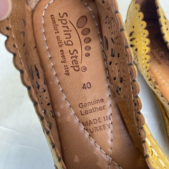 Spring Step Womens Yellow Genuine Leather Peep Toe Flats Size 40,Comfort - Picture 8 of 9